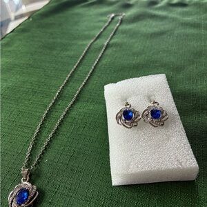 Stunning Faux Sapphire Necklace Earrings Set